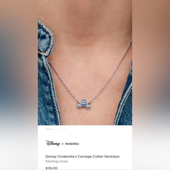 Pandora Silver Necklace with Sparkling Blue Charm Cinderella’s Carriage - Picture 6 of 8